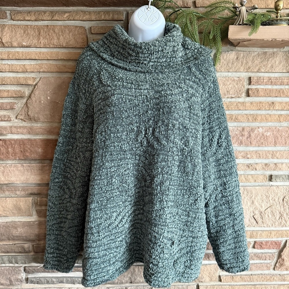NorthStyle‎ Chunk Knit Cowl Neck Pullover Sweater Green Wmn Sz 1x Cozy Soft Vtg